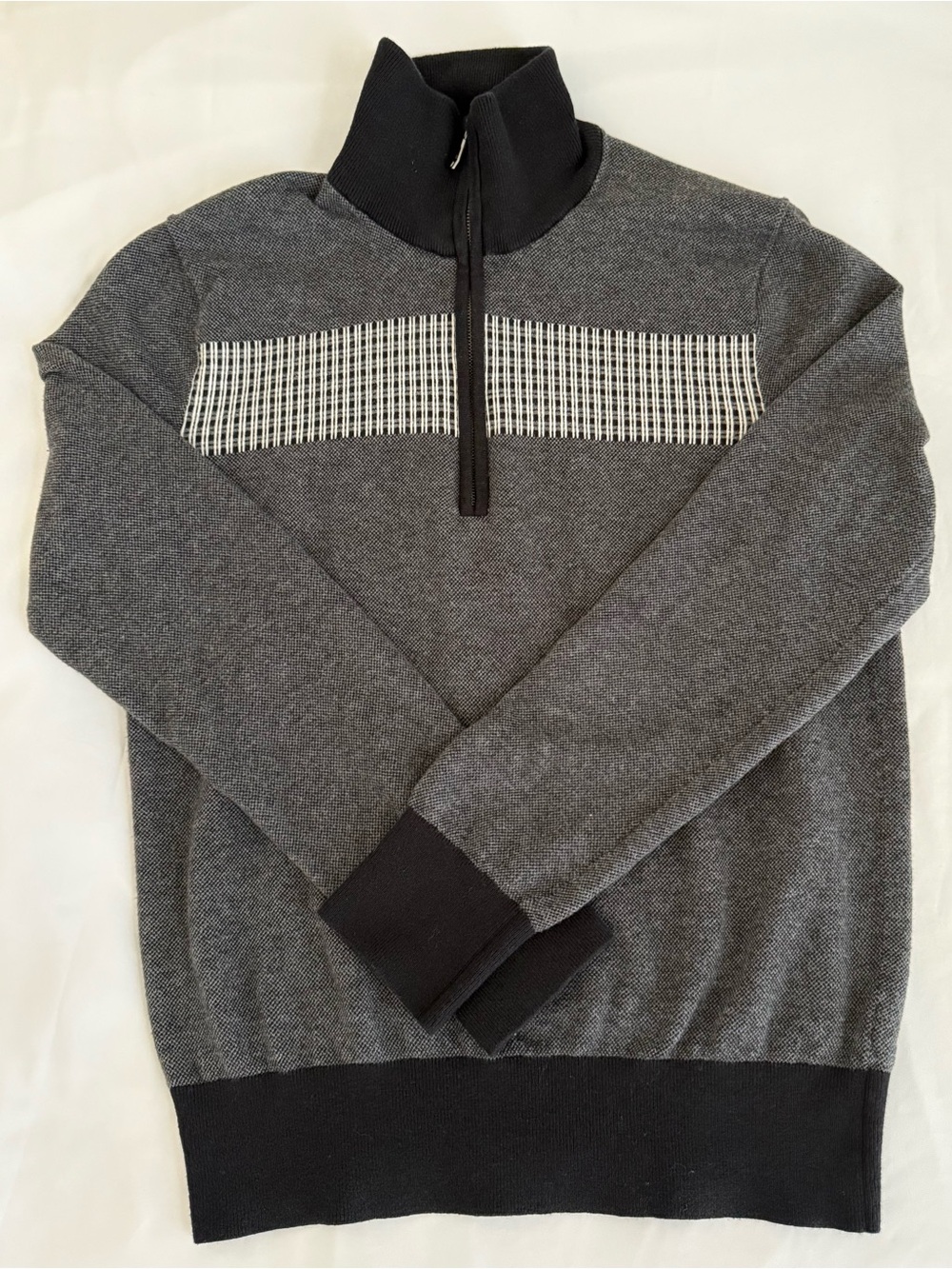 Banana Republic Men's Charcoal Gray Half-Zip Sweater with Black Trim